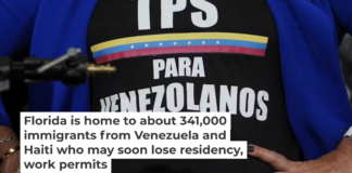 An activist protests the lifting of TPS status for Venezuelans in Doral, Fla. AP Photo/Rebecca Blackwell